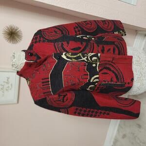 NWOT Chico's Tapestry Blazer Jacket 1 small 6-8 red black